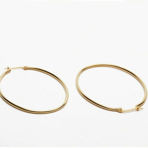 Hoop Earrings 3" Gold Tone NWOT Original Package Perfect Condition - Picture 2 of 4